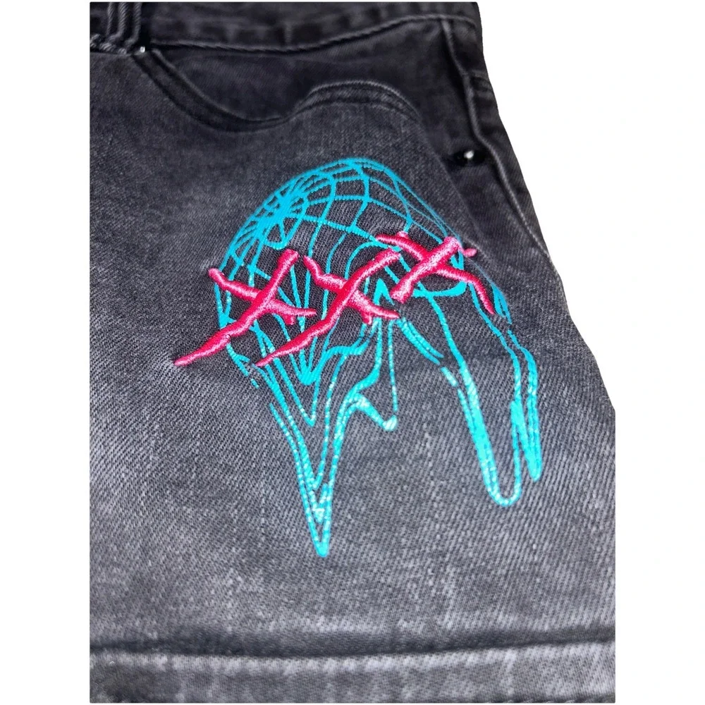 Smoke Rise Mens Distressed Graffiti Cargo Pants 36x34‎ Black Grunge Urban Street